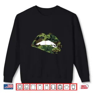 Sweatshirt Camouflage Lips Mouth Military Kiss Me Biting Camo Shirt