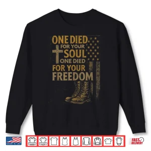Sweatshirt Christian Cross Military Veteran American Flag Faith Freedom Shirt