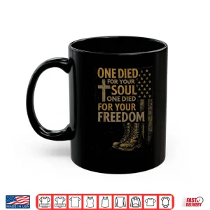 Mug Christian Cross Military Veteran American Flag Faith Freedom Shirt