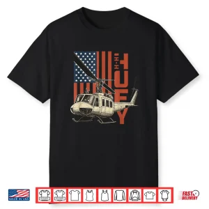 Uh 1 Huey Military Helicopter Aviation American Flag Gift Shirt