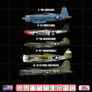 Design WW2 Warplane B 17 P51 Mustang F4U Corsair P40 Warhawk Shirt