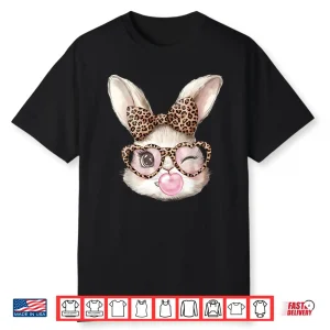 Easter Bunny Cute Glasses Leopard Bunny Rabbit Easter Girls Shirt