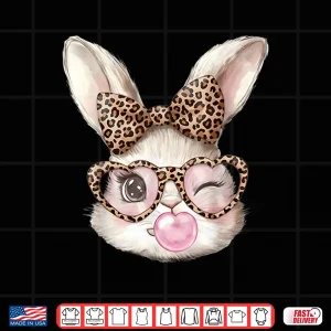 Design Easter Bunny Cute Glasses Leopard Bunny Rabbit Easter Girls Shirt