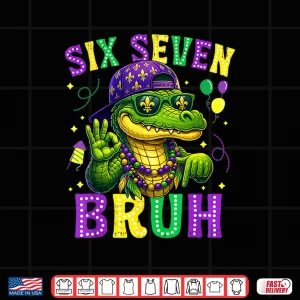 Design Mardi Gras Six Seven Bruh Mardigator Alligator 6 7 Meme Boy Shirt