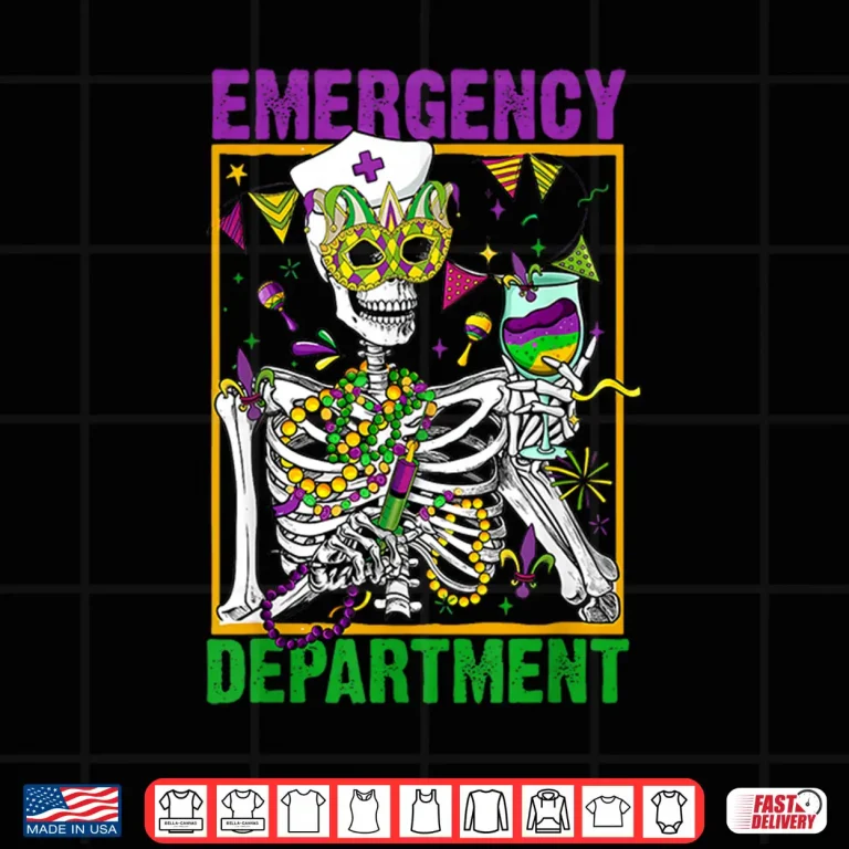 Design Skeleton Emergency Department Mardi Gras Er Nurse New Orlean Shirt