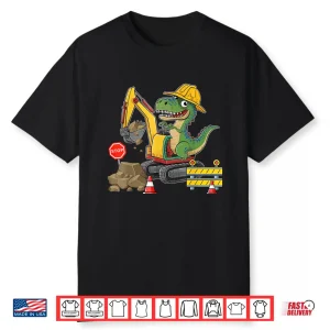 Dinosaur Excavator Truck Construction Worker Shirt