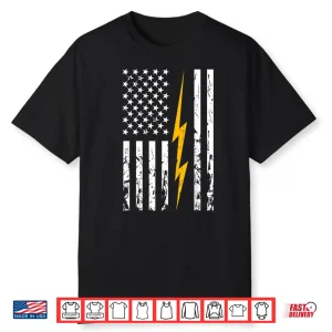 Electrician American Flag Electric Bolt Lineman Usa Flag Shirt