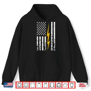Hoodie Electrician American Flag Electric Bolt Lineman USA Flag Shirt