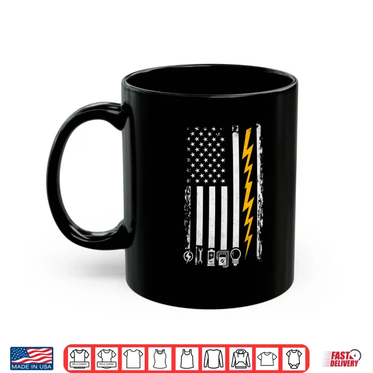 Mug Electrician American Flag Funny Electricians Tools Shirt