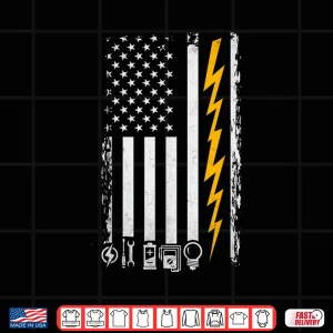 Design Electrician American Flag Funny Electricians Tools Shirt