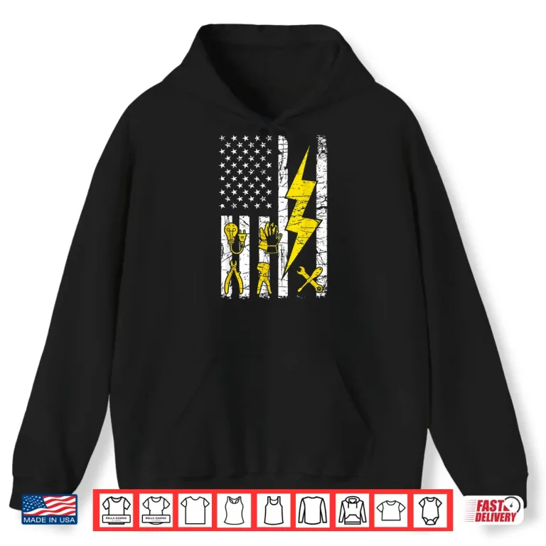 Hoodie Tools USA Flag Electrician Patriotic Lineman 4th July Shirt