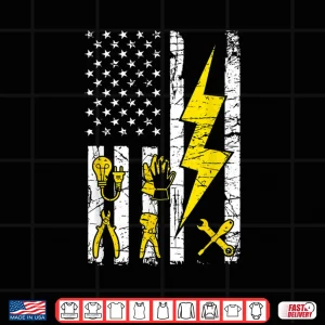 Design Tools USA Flag Electrician Patriotic Lineman 4th July Shirt