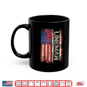 Mug Lineman US American Flag Shirt Patriotic Electrician Shirt