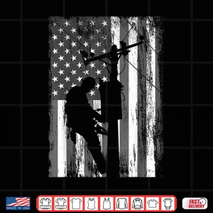 Design Lineman American Flag Vintage Patriotic Electrician Gift Shirt