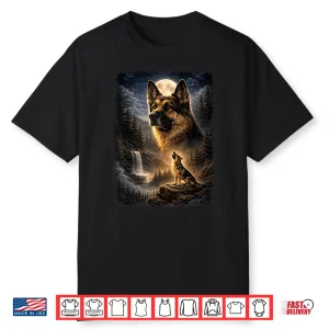 German Shepherd Dog Howling At Moon Mystic Vintage Shirt