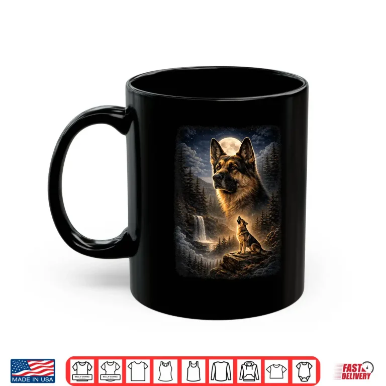 Mug German Shepherd Dog Howling At Moon Mystic Vintage Shirt