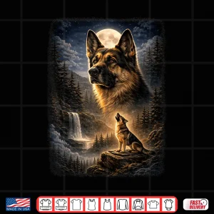 Design German Shepherd Dog Howling At Moon Mystic Vintage Shirt