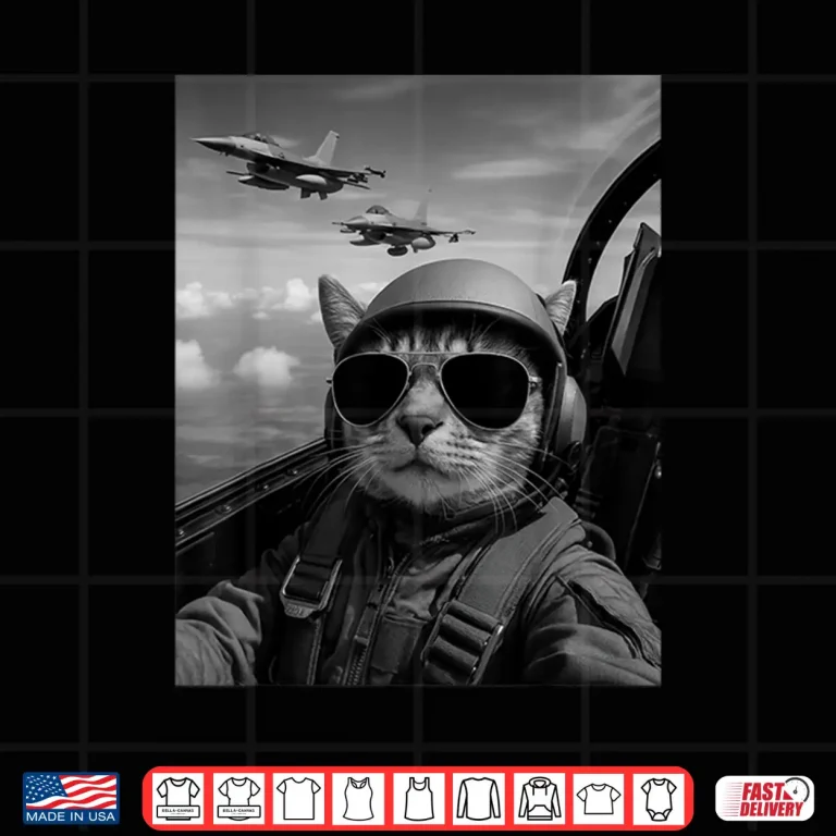 Design Cool Pilot Cat Selfie Fighter Jets Humor Graphic Cat Lovers Shirt