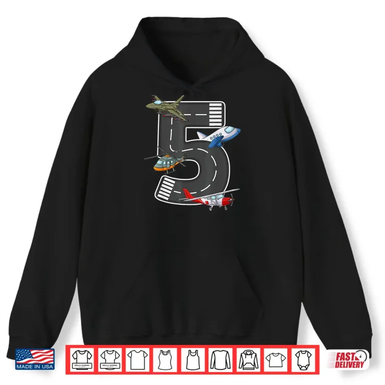 Hoodie Little Pilot 5Th Birthday Party 5 Five Year Old Airplane Shirt