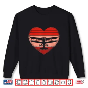 Sweatshirt Retro Airplane Heart Valentine Pilot Womens Mens Kids Shirt
