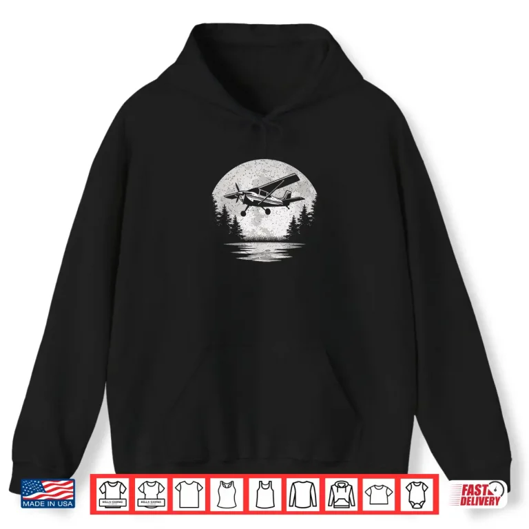 Hoodie Vintage Airplane Moon Fly Plane Aviator Aviation Pilot Men Shirt