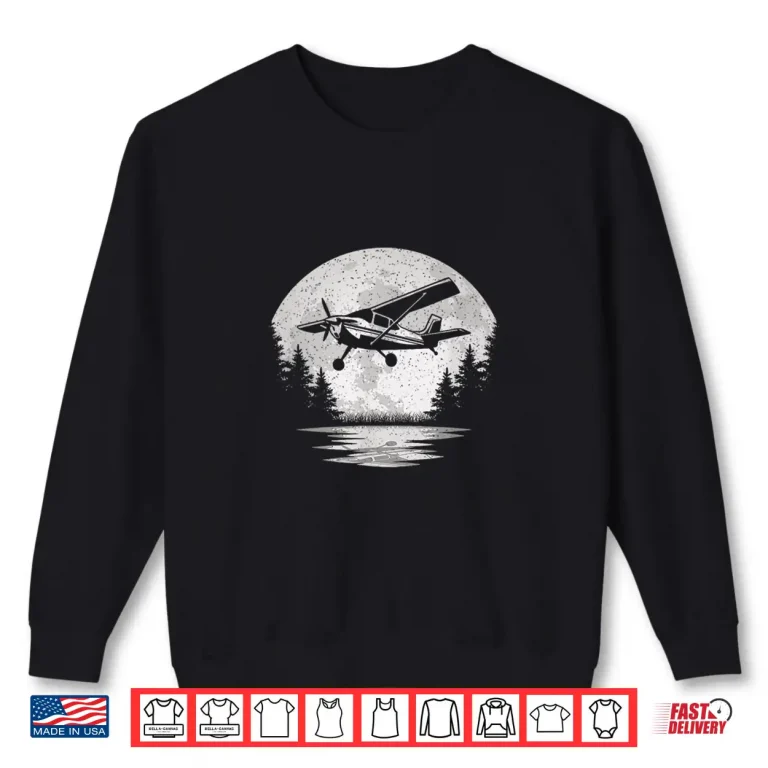 Sweatshirt Vintage Airplane Moon Fly Plane Aviator Aviation Pilot Men Shirt