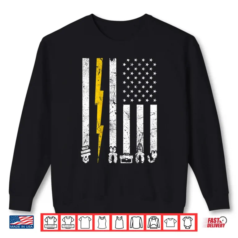 Sweatshirt Vintage Electrician Tools USA American Flag Electric Squad Shirt