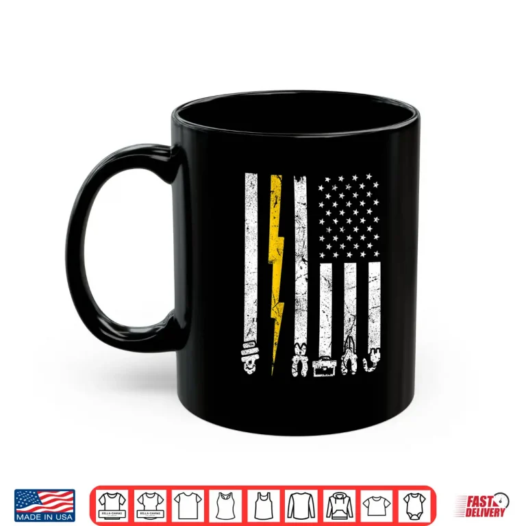 Mug Vintage Electrician Tools USA American Flag Electric Squad Shirt