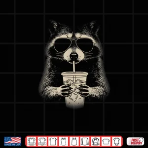 Design Raccoon Drinking Iced Coffee Meme Y2K Grunge Graphic Shirt