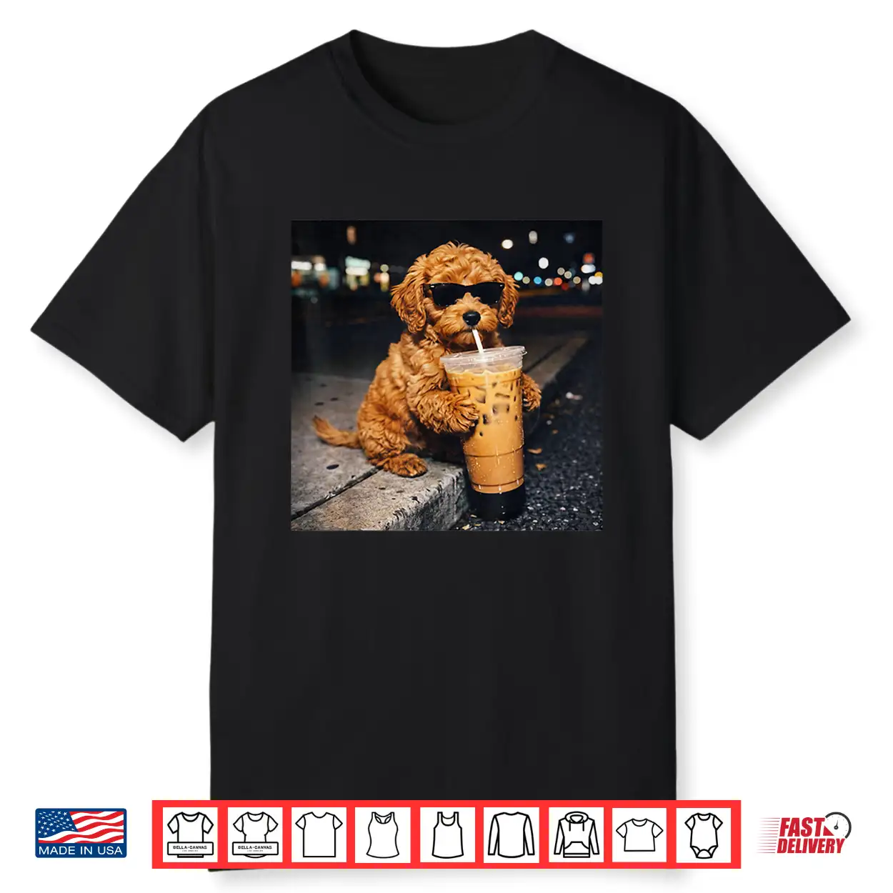 Dog Goldendoodle Drinking Iced Coffee Funny Animal Meme Shirt Dog Goldendoodle Drinking Iced Coffee Funny Animal Meme Shirt