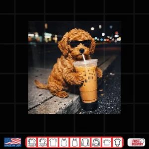 Dog Goldendoodle Drinking Iced Coffee Funny Animal Meme Shirt 4 Design Dog Goldendoodle Drinking Iced Coffee Funny Animal Meme Shirt