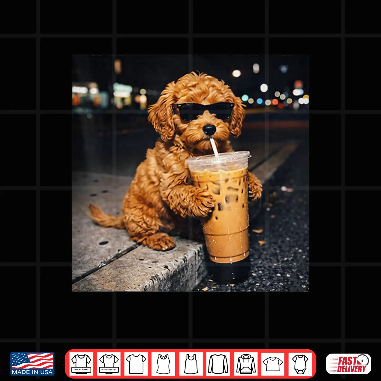 Dog Goldendoodle Drinking Iced Coffee Funny Animal Meme Shirt Dog Goldendoodle Drinking Iced Coffee Funny Animal Meme Shirt