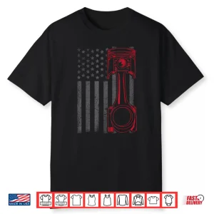 Piston Muscle Car Gift American Flag Mechanic Vintage Shirt