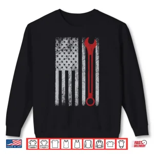 Sweatshirt Wrench Workshop Tools USA Flag Auto Repairman Car Mechanic Shirt
