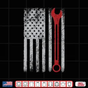 Design Wrench Workshop Tools USA Flag Auto Repairman Car Mechanic Shirt