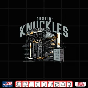 Design Bustin Knuckles Front Print Graphic Mechanic Shirt