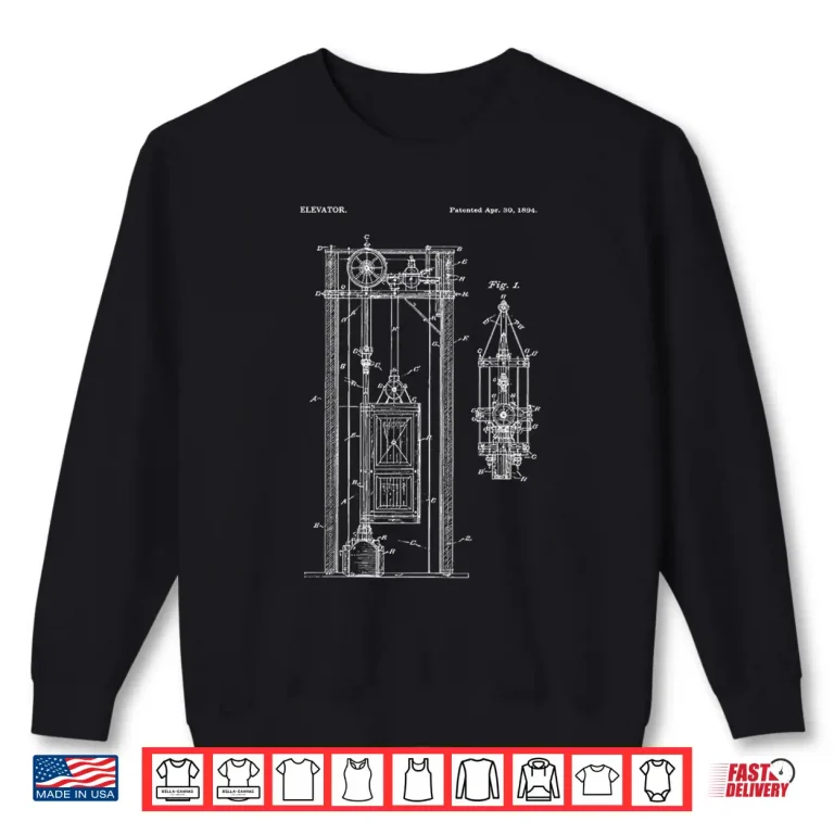 Sweatshirt Patent Vintage Engineering Blueprint Elevator Mechanic Humor Shirt