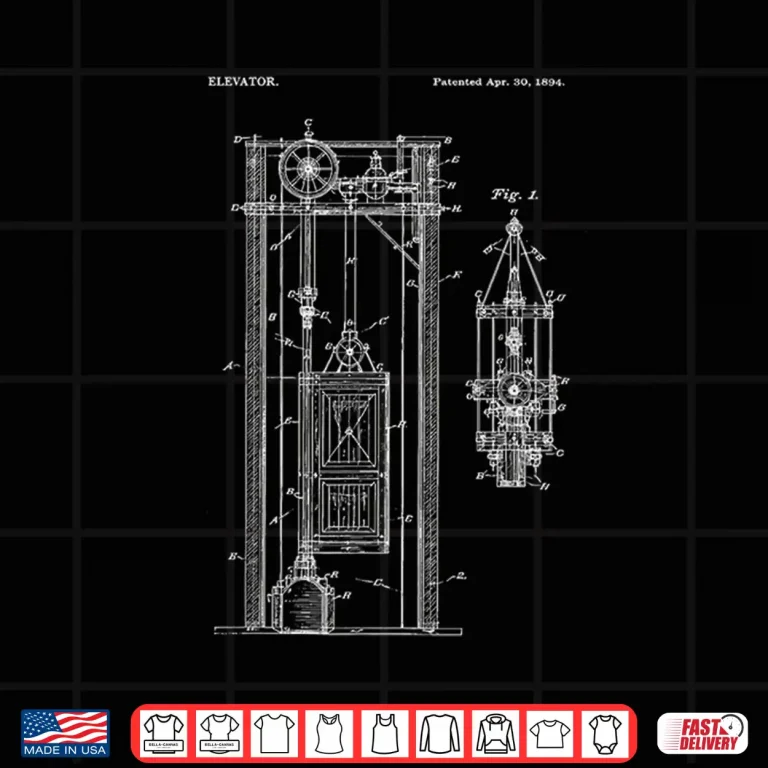 Design Patent Vintage Engineering Blueprint Elevator Mechanic Humor Shirt