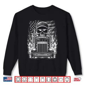 Sweatshirt Patriotic American Flag Skull Semi Truck Driver Shirt