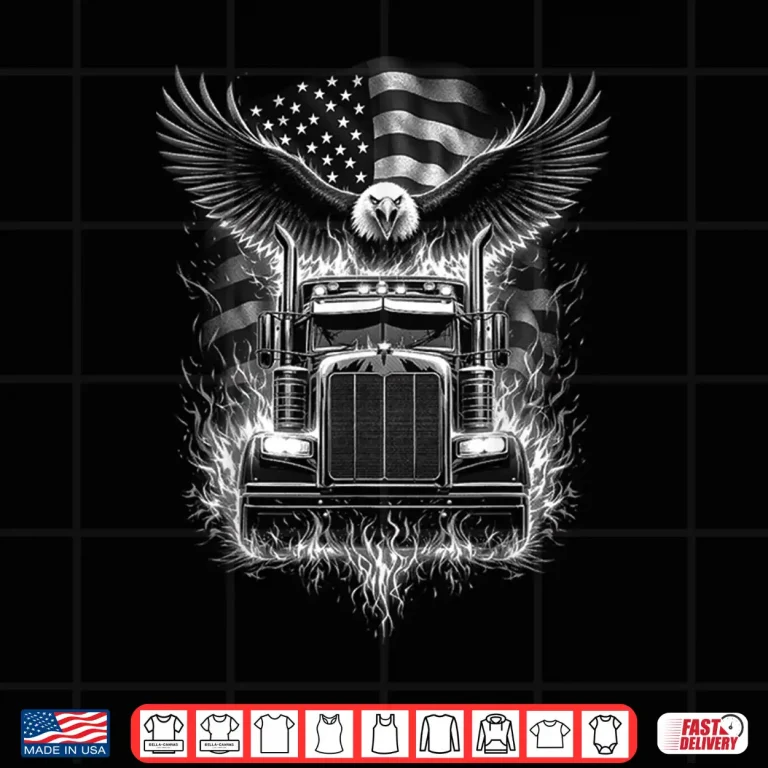 Design Patriotic American Flag Eagle Semi Truck Driver Shirt