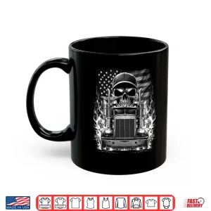 Mug Patriotic American Flag Skull Semi Truck Driver Shirt