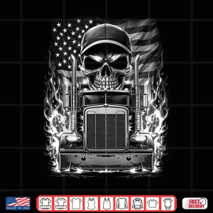 Design Patriotic American Flag Skull Semi Truck Driver Shirt