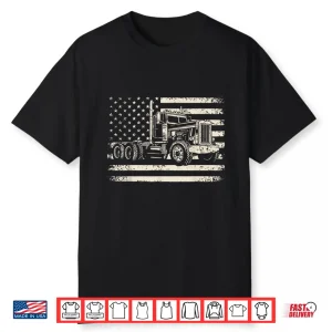 Usa Flag Patriotic Retro Semi Truck Driver Shirt