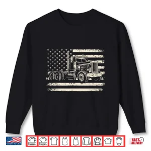 Sweatshirt USA Flag Patriotic Retro Semi Truck Driver Shirt