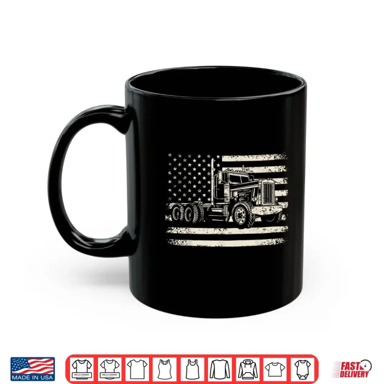 Mug USA Flag Patriotic Retro Semi Truck Driver Shirt