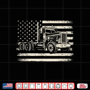 Design USA Flag Patriotic Retro Semi Truck Driver Shirt