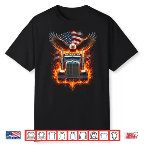 Patriotic American Flag Eagle Semi Truck Driver Trucker Shirt