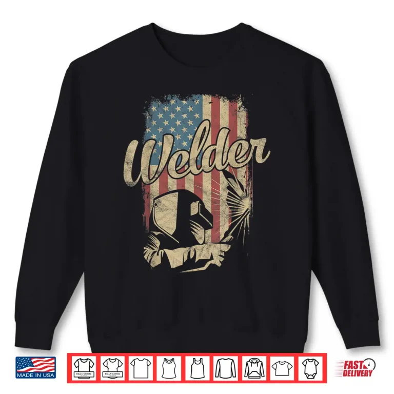 Sweatshirt American Flag USA Patriotic Helmet Welder Retro Shirt