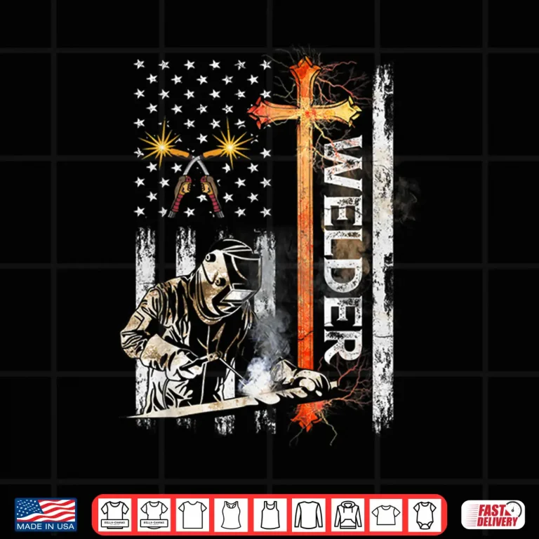 Design American Flag Faith Cross Christian Welding Shirt