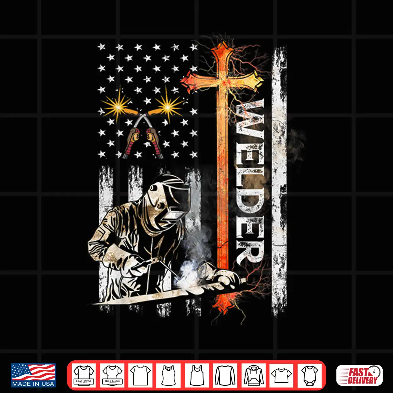American Flag Faith Cross Christian Welding Shirt American Flag Faith Cross Christian Welding Shirt